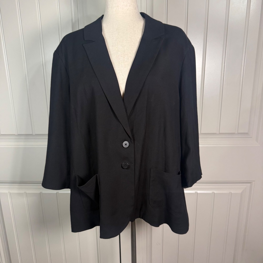 Universal Standard Blazer Womens M 18 20 Black Viscose Stretch Minimalist Jacket